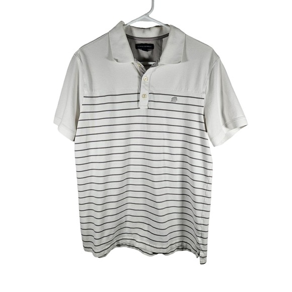 Banana Republic Men's Short Sleeve Polo Shirt White Gray Logo Cotton Blend Large - Picture 1 of 7